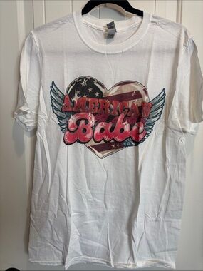 American Babe Heart Graphic Short Sleeve Tee - White